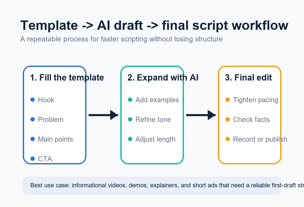 Workflow showing template to AI script generator process