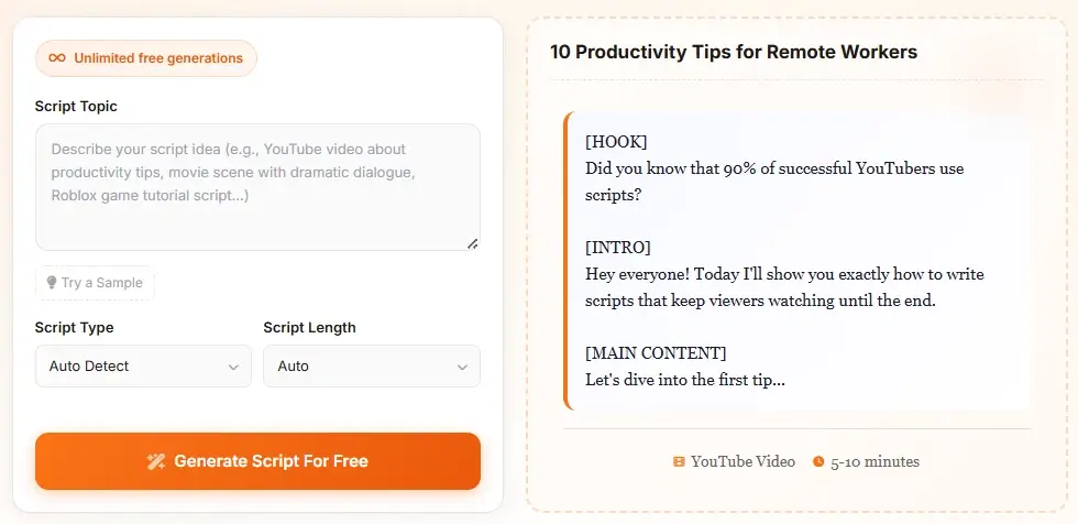 Exemple de script YouTube avec points clés et appel à l’action
