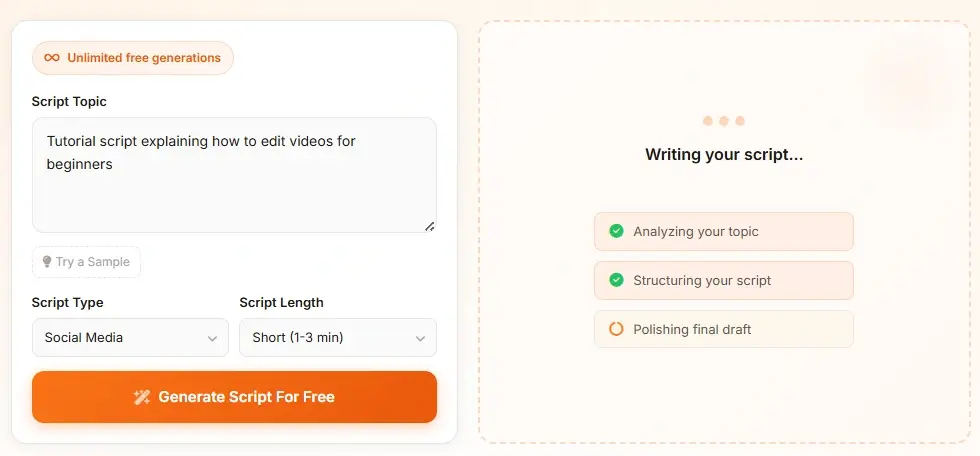 Interface de rédaction rapide pour scripts YouTube